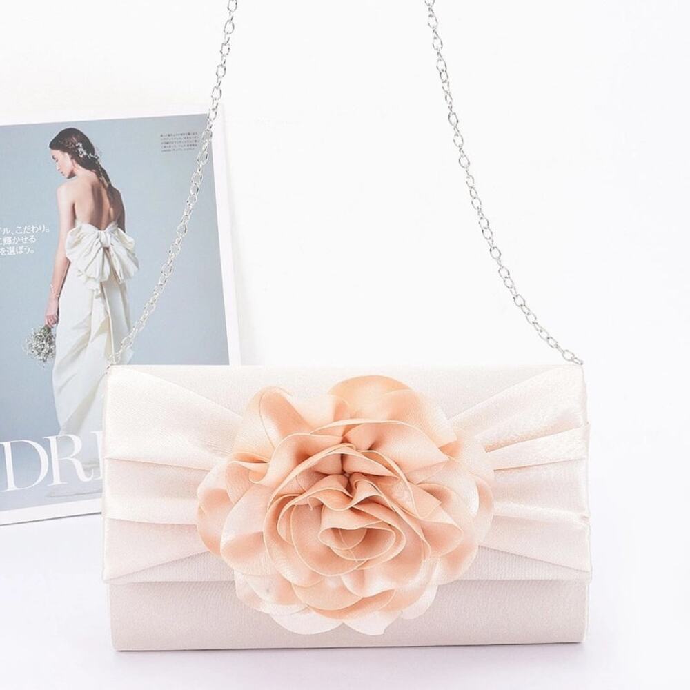 Satin Flower Party Clutch – Ivory Beige